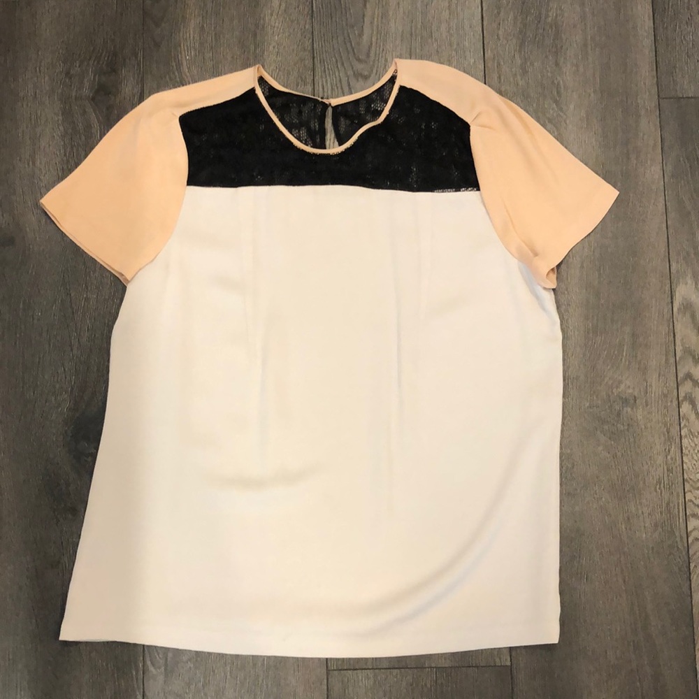 DVF Grey, Black, and Pink Silk Top, size 8